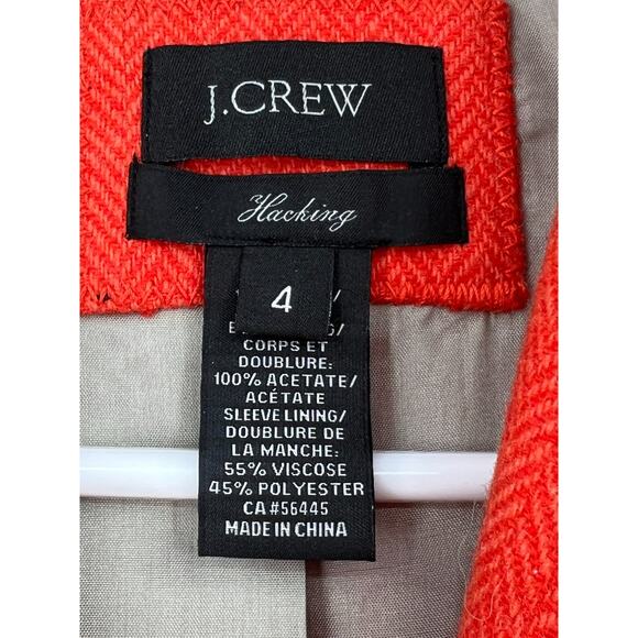 J CREW 4 Burnt Orange Red Herringbone Blazer Jacket Women's 2 Button - Picture 2 of 3